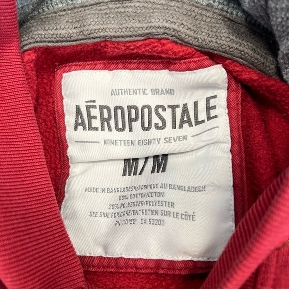 AÉROPOSTALE athletic department red hoodie with pocket, M, patchwork stitching. - Picture 9 of 14